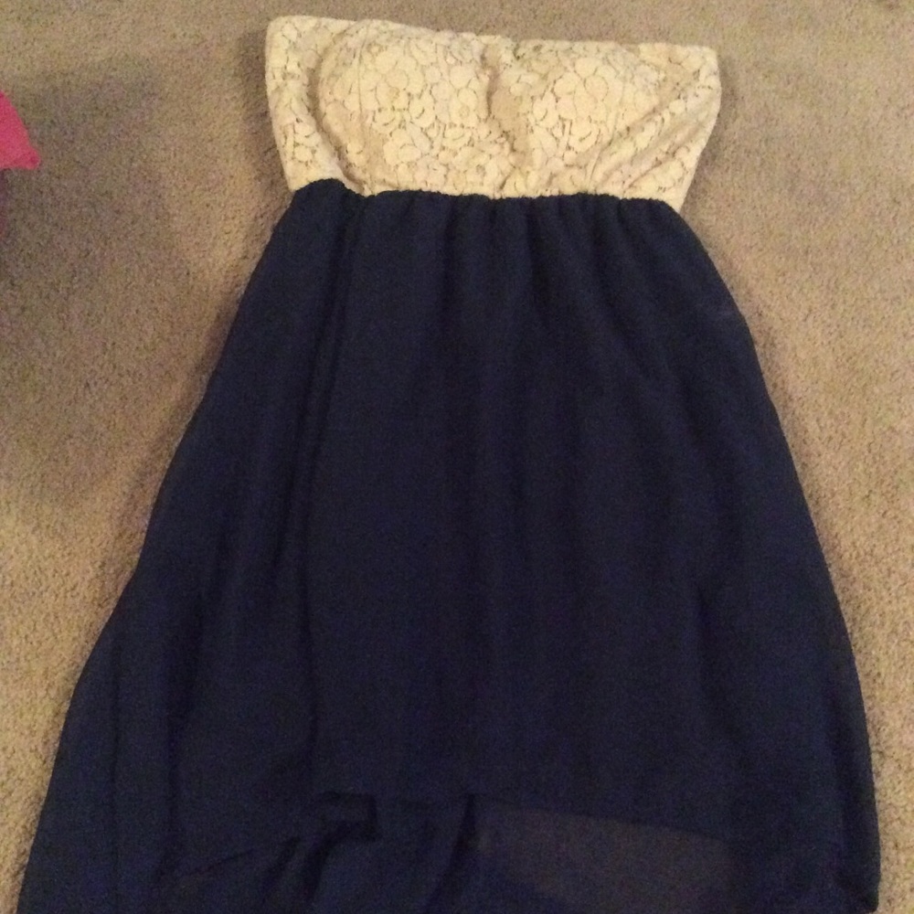 Navy blue with white lace top